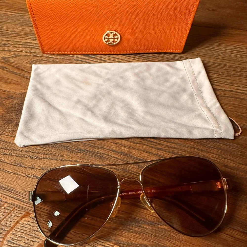 Tory Burch Gold and Brown Aviator Sunglasses - Picture 3 of 10